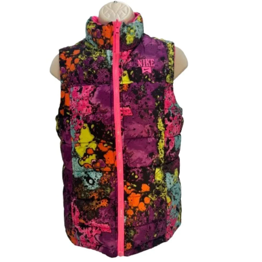 NIKE Reversible Multicolor Puffer Fleece Vest Jacket Girls Large